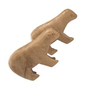 Wood Carved Bear‎ Primitive Art Set Of 2